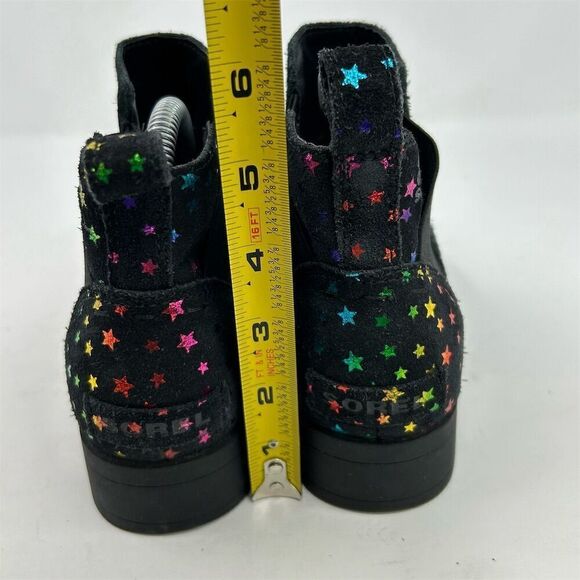 Sorel Emelie Black Leather Chelsea Boots Girls Size 5 Multicolor Rainbow Stars - Picture 9 of 14